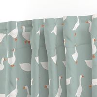 (M) White snow geese, farm goose, on sage green, Medium scale