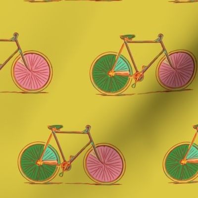 Abstract Bike Illustration in Yellow Green and Pink