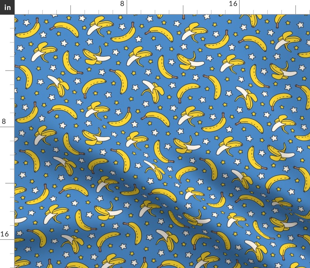 Bananas and Stars on Blue (Medium Scale) 