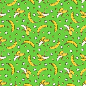 Bananas and Stars on Green (Small Scale) 