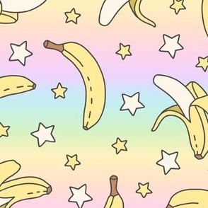 Bananas and Stars on Pastel Rainbow Gradient (Large Scale) 