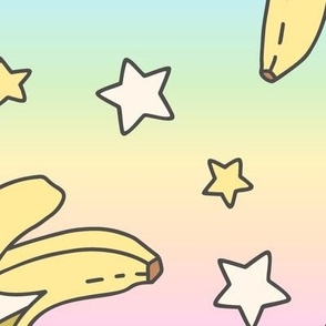 Bananas and Stars on Pastel Rainbow Gradient (Extra Large Scale) 