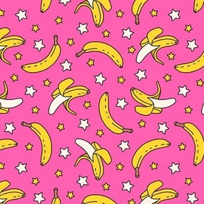 Bananas and Stars on Pink (Medium Scale) 