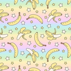 Bananas and Stars on Pastel Rainbow Gradient (Medium Scale) 