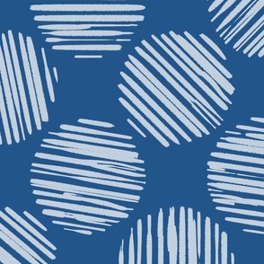 Cobalto Blue Striped Circles Made Of Brush Strokes, Large Scale Monochromatic Cobalt Blue