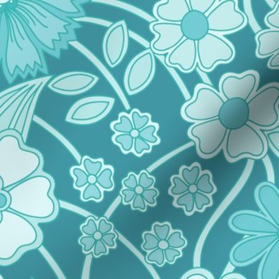 wildflower meadow in teal jade turquoise 24 jumbo wallpaper scale by Pippa Shaw