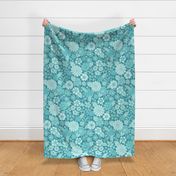 wildflower meadow in teal jade turquoise 24 jumbo wallpaper scale by Pippa Shaw