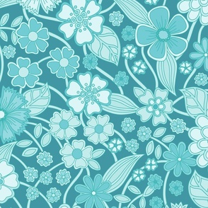 wildflower meadow in teal jade turquoise 24 jumbo wallpaper scale by Pippa Shaw