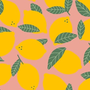Large Hand Drawn Lemon Pattern (yellow/green/pink)