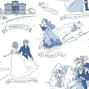 Pride and Prejudice Toile Blue