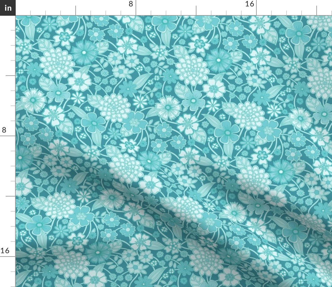 wildflower meadow in teal jade turquoise 8 medium wallpaper scale by Pippa Shaw