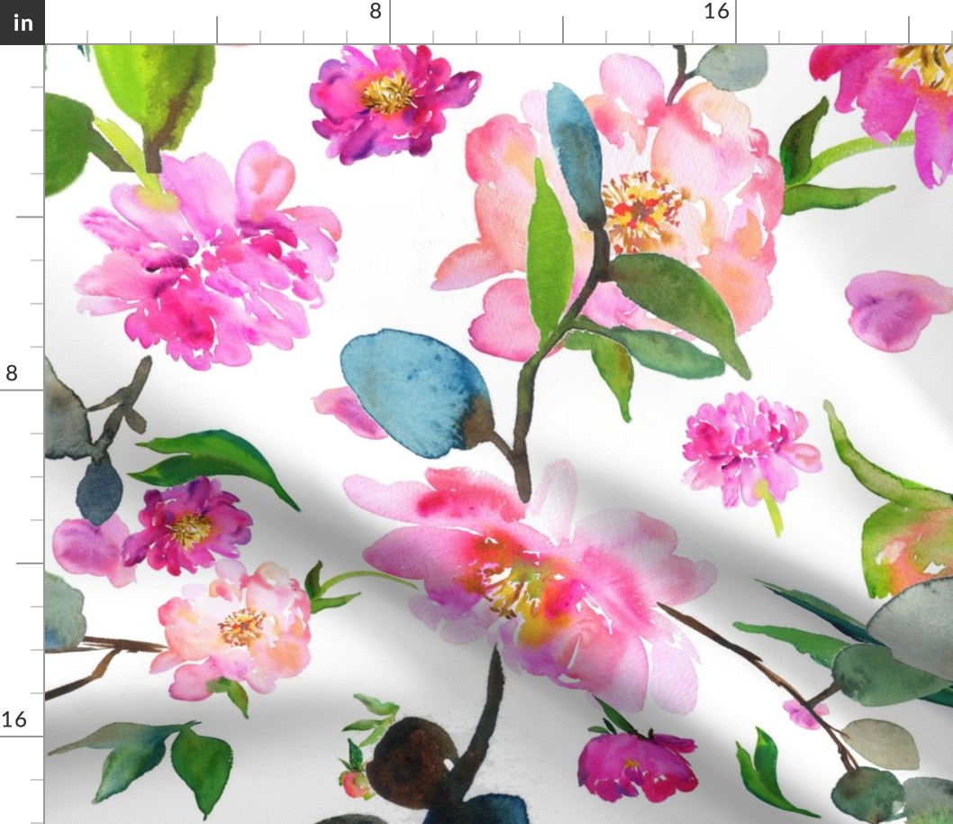 Peony pattern with eucalypt