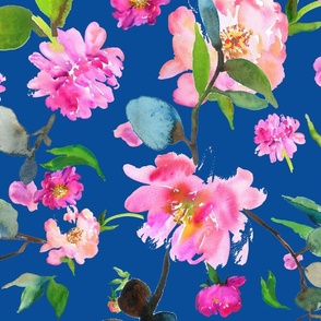 Peony pattern with eucalyp in bluet