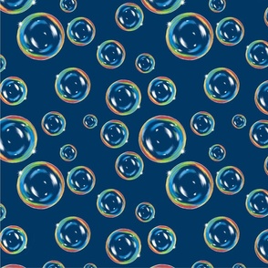 Iridescent Soap Bubbles on a Blue Background