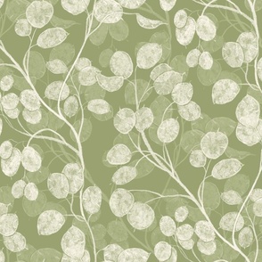 (L) Warm and Welcoming Honesty Floral ivory and sage green large scale 12 inch