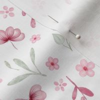 (S) Pastel pink floral on white background