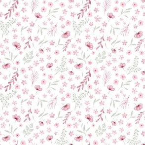 (S) Pastel pink floral on white background