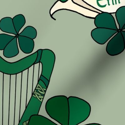 Erin Go Bragh Harp and Shamrocks (Sage Green large scale) 