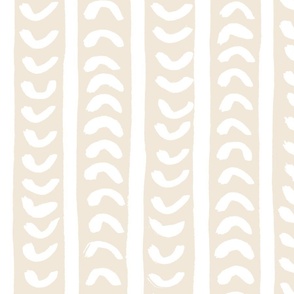Ethnic White Hand Painted Half Moons and Horizontal Stripes on Pristine Cream 