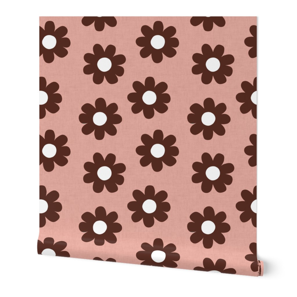 Daisies in rust on blush linen