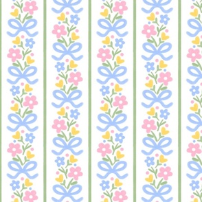 Spring bow ditsy stripe, Floral Posy Stripe, Vertical Pastel Pink and Blue Floral, Preppy, Grand Millennial, Pretty Festive, Ditsy Floral Stripe PF150c