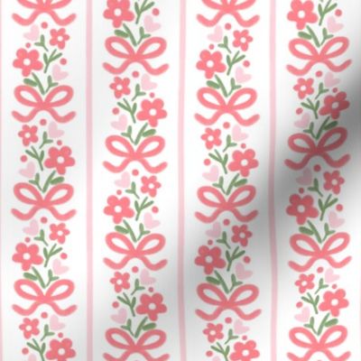 Red and Pink bow floral climbing vine ditsy vertical stripe Valentines Preppy Grand Millennial PF150j