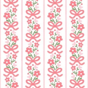 Red and Pink bow floral climbing vine ditsy vertical stripe Valentines Preppy Grand Millennial PF150j