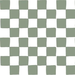 Hand Drawn Checkered in Sage and White