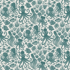 Playful Octopuses - Green Blue - Small Version