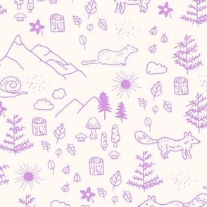 mountain animals doodle lilac