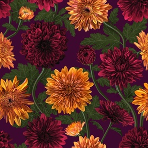Marvelous Mums  Chrysanthemum Pattern in Dark Plum
