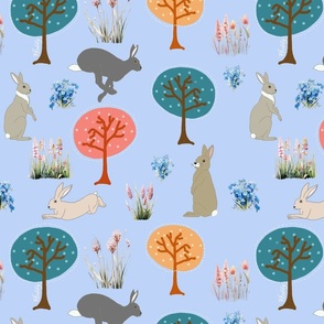 Bunnies in the Forest blue