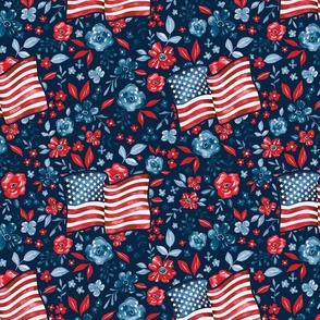 Patriotic Floral American Flag Blue 12 inch
