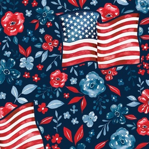 Patriotic Floral American Flag Blue 24 inch