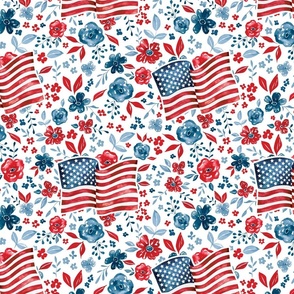 Patriotic Floral American Flag on White 12 inch