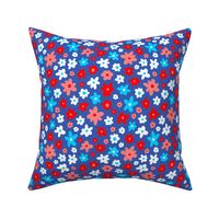 7x8 Summer florals Fourth of July, blue