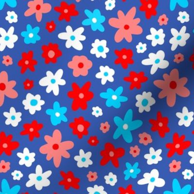7x8 Summer florals Fourth of July, blue