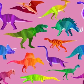 Prehistoric Parade Rainbow Geometric Dinosaur Pattern in Pink