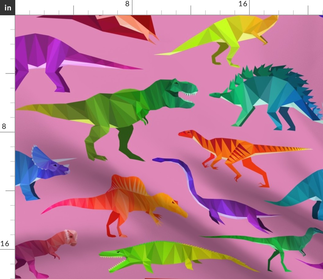 Prehistoric Parade Rainbow Geometric Dinosaur Pattern in Pink