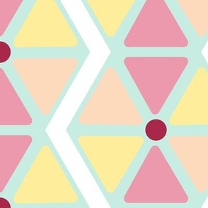 hexagon stripes large graphic triangles hexagons teal pink yellow vertical zig zag