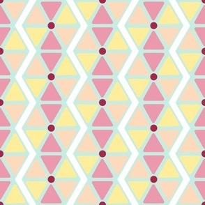 hexagon stripes small graphic triangles hexagons teal pink yellow vertical zig zag