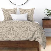 Prehistoric Fossil Illustrations Damask - Beige & Taupe