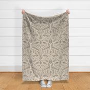 Prehistoric Fossil Illustrations Damask - Beige & Taupe