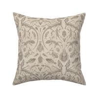 Small-Scale Prehistoric Fossil Illustrations Damask - Beige & Taupe