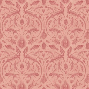 Small-Scale Prehistoric Fossil Illustrations Damask - Warm Peach