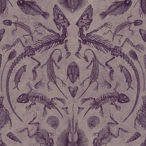 Prehistoric Fossil Illustrations Damask - Muted Purple