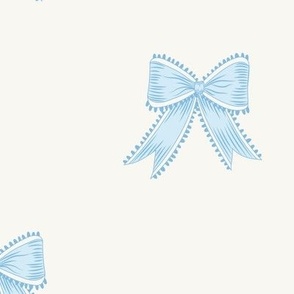 Large Pastel Blue Bow Ribbons on Benjamin Moore White Opulence Background