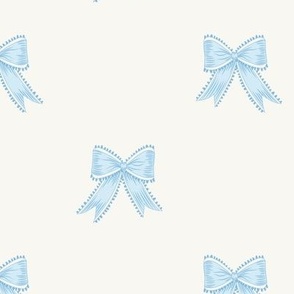 Medium Pastel Blue Bow Ribbons on Benjamin Moore White Opulence Background