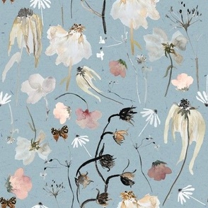 Medium blue wildflowers / watercolor floral / botanical