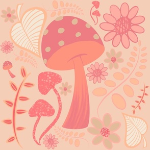 Pantone Color of the year Peach Fuzz Mushroom and floral (smaller scale)